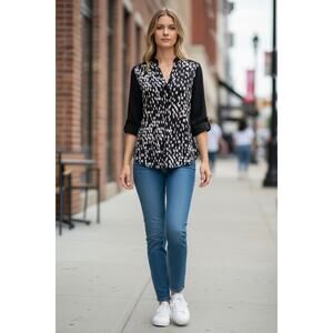 Pen Station Concept Black White Print Tunic Blouse - M